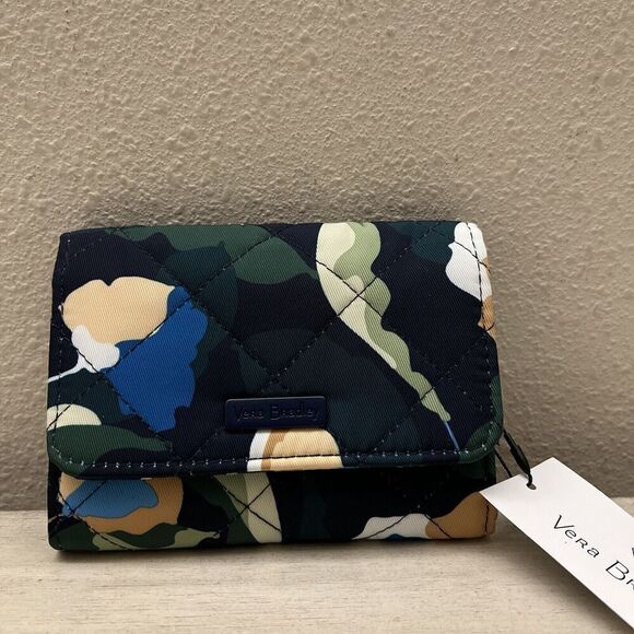 Vera Bradley Performance Twill Riley Compact Wallet RFID Immersed Blooms - Picture 1 of 11